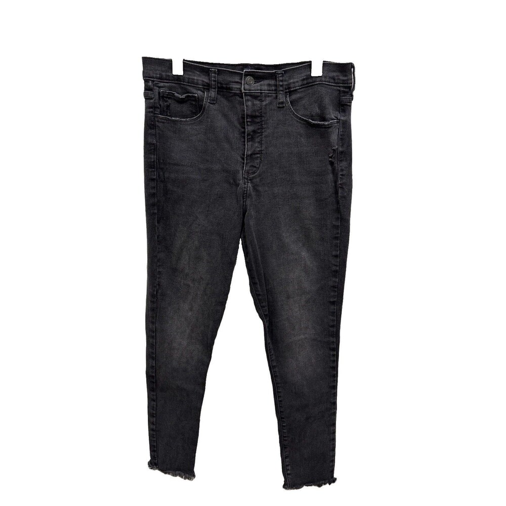 Gap Jeans Women 12 31 True Skinny Black Jeans Raw Hem Button Zip Stretch Pockets